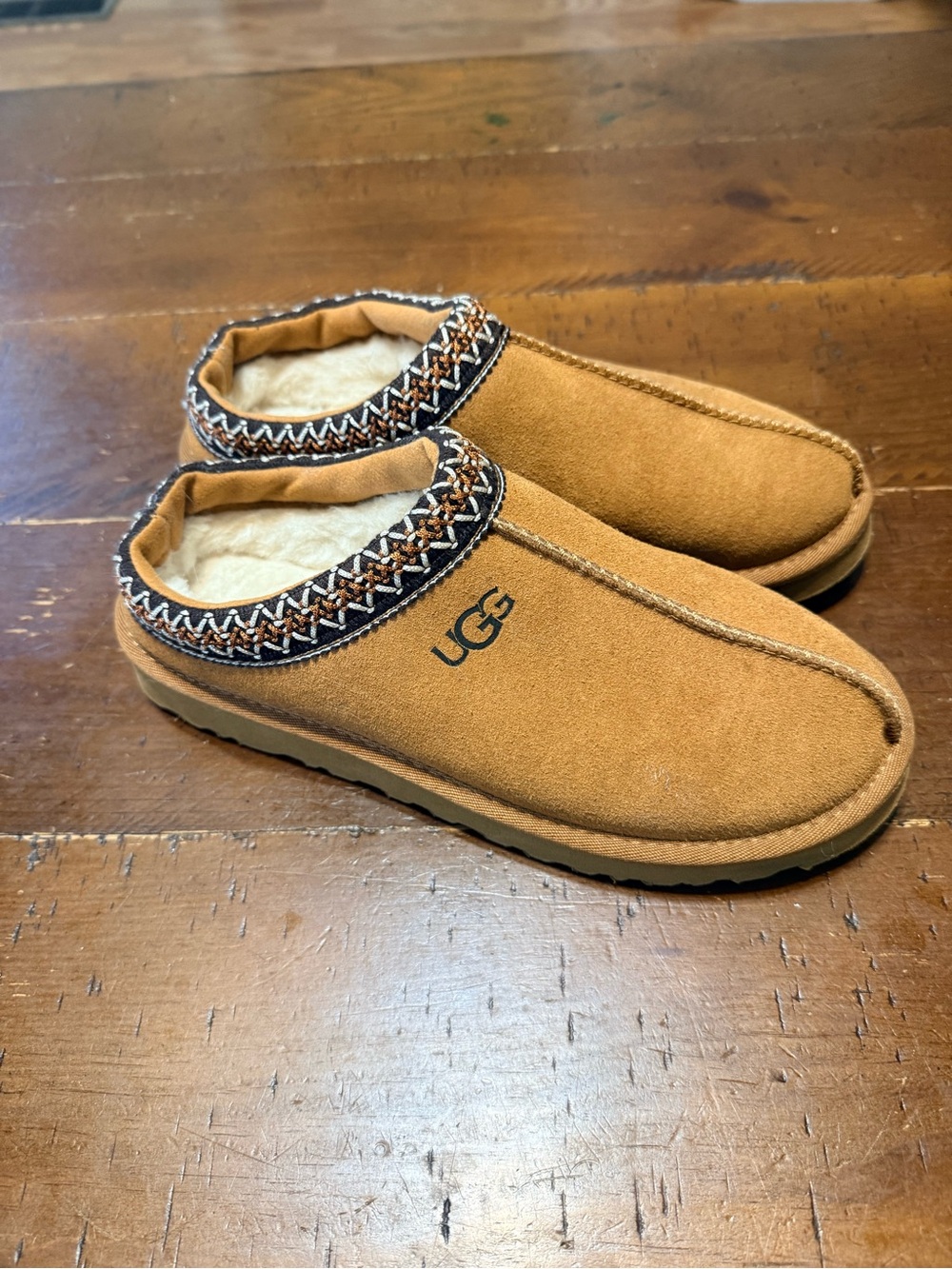 UGG Chestnut Tan Suede Shearling Lined Slip-On Slippers